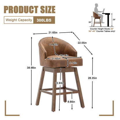 Rotating bar chair, counter height bar chair with backrest, leather rotating kitchen stool with wooden legs and footrest, soft cushion bar  chair, kitchen island