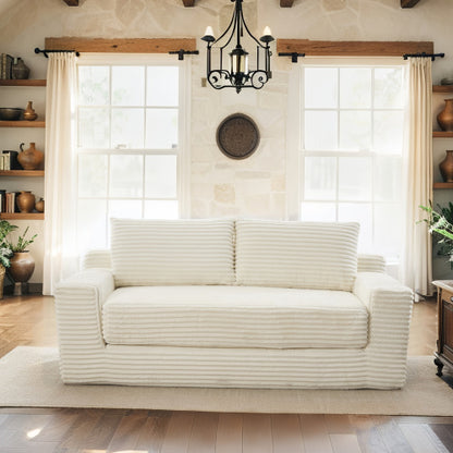 Beige Memory-Foam Convertible Compression Loveseat Sofa-Bed Corduroy No-Assembly Couch for Small Apartment