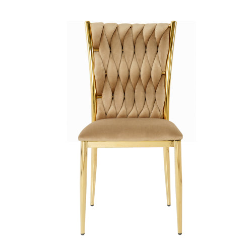 Velvet Upholstered Dining Chairs with Metal Legs, Set of 2, Brown