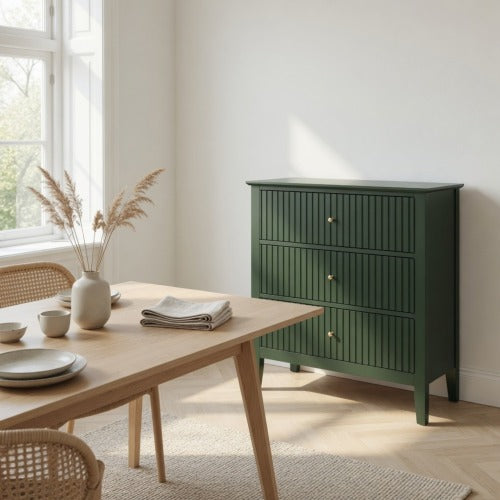 32inch Green Fluted 3-Drawer Nightstand