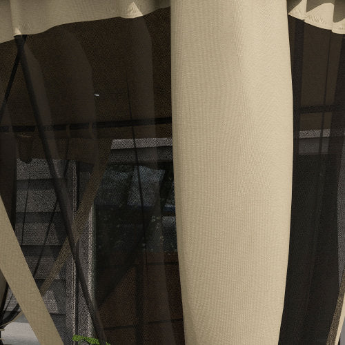 Outsunny 9.6' x 11.6' Patio Gazebo, Outdoor Canopy Shelter with 2-Tier Roof and Netting, Steel Frame for Garden, Lawn, Backyard, and Deck, Taupe