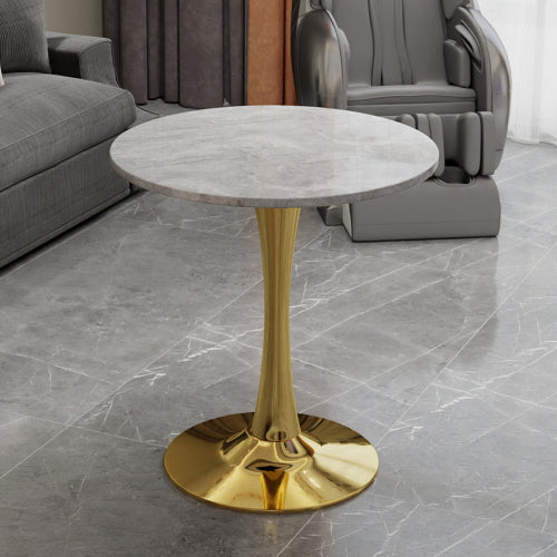 Round Gold Coffee Table Marble Top Mid Century Modern Accent Living Room Table
