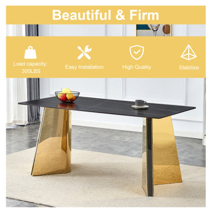 Black Marble Pattern Slab Table with Golden Butterfly Legs