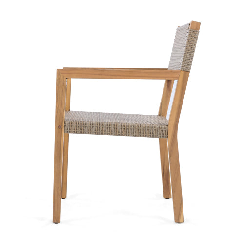 Outdoor Dining Chairs Set of 2, Light Teak Acacia Wood Frame and Multi Light Brown PE Wicker, Ideal for Patios, Gardens
