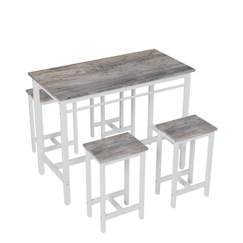 5-Piece White Oak Bar Table Set, Metal & MDF Structure with 4 Stools