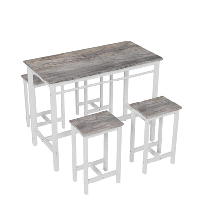5-Piece White Oak Bar Table Set, Metal & MDF Structure with 4 Stools
