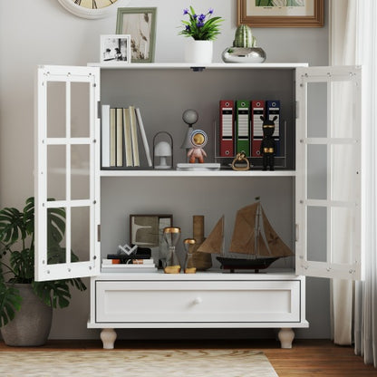 White Modern Tempered Glass Door Buffet Cabinet Home Storage Sideboard