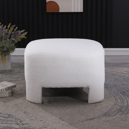 White Sherpa Square Ottoman 28.74 inchx28.74 inch, Integrated Leg Fully Assembled Decorative Foot Stool