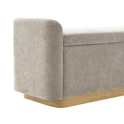 49 inch Brown Chenille Storage Ottoman Bench, Gold Metal Base Wood Frame 350 LBS Safety Hinge Entryway Bench