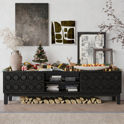 Black Mid-Century Media Console 4 Drawer TV Stand Cable Management Fits 75 Inch TV