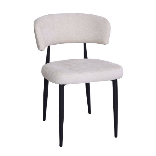 Curved Back Chenille Dining Chairs with Metal Legs, Set of 2, Beige