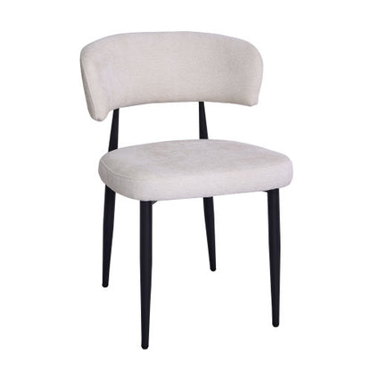 Curved Back Chenille Dining Chairs with Metal Legs, Set of 2, Beige