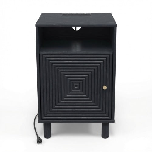 Set of 2 Black Nightstands with Charging Station, 15.7inch¡Á15.7inch¡Á24.4inchH