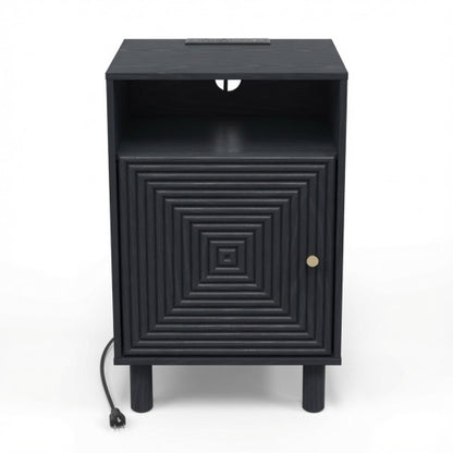 Set of 2 Black Nightstands with Charging Station, 15.7inch¡Á15.7inch¡Á24.4inchH