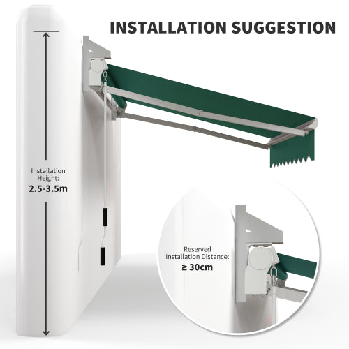 Outsunny 8' x 7' Patio Retractable Awning, Manual Exterior Sun Shade Deck Window Cover, Green