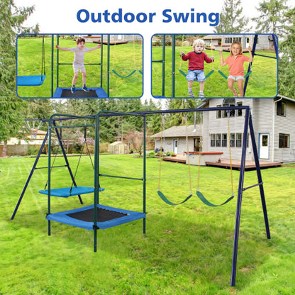 4 in 1 Swing Set With Belt Swing, Hammock Swing, Trampolone,Basket Rim for Backyard