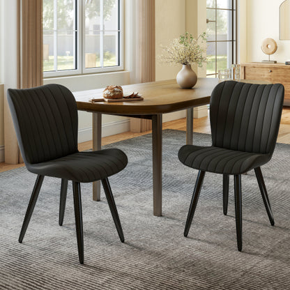 Set of 2 Modern PU Leather Dining Chairs, Armless Faux Leather Side Chairs with Metal Legs