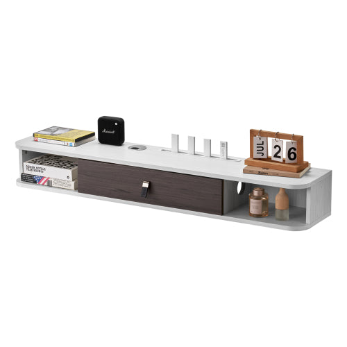 47 Inch White Floating Wall Mount TV Console, Particle Board Storage Cabinet with Cable Holes for TV