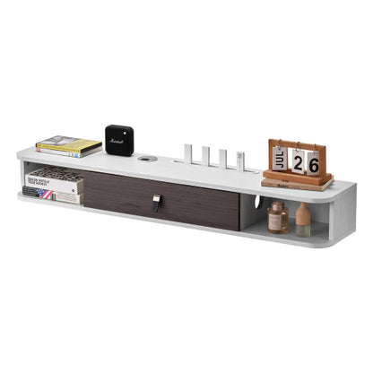 47 Inch White Floating Wall Mount TV Console, Particle Board Storage Cabinet with Cable Holes for TV