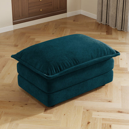 Blue Chenille Modular Sectional Sofa Ottoman with Solid Wood Frame