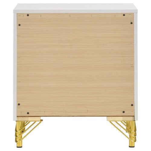 White 2-Drawer Nightstand with Gold Trim, MDF & Melamine