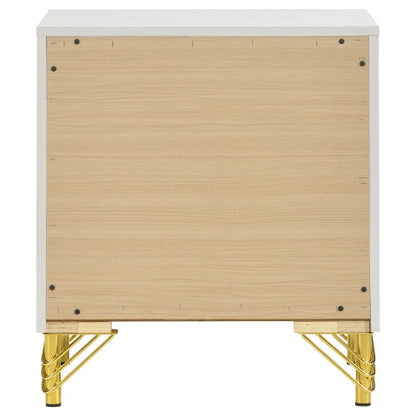 White 2-Drawer Nightstand with Gold Trim, MDF & Melamine