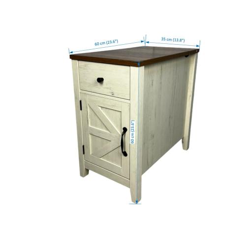 Brown White Farmhouse Nightstand with Charging Station