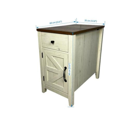 Brown White Farmhouse Nightstand with Charging Station
