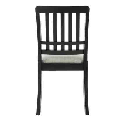 2-Piece Modern Dining Chairs Set of 2, Curved Wood Backrest with Gray Fabric Seat, Rubber Wood and LVL Frame, Black Finish