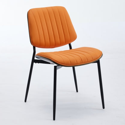 Mid-Century Modern Dining Chairs Set of 2, Orange PU Upholstered Chair with Walnut Bentwood Back & Metal Legs