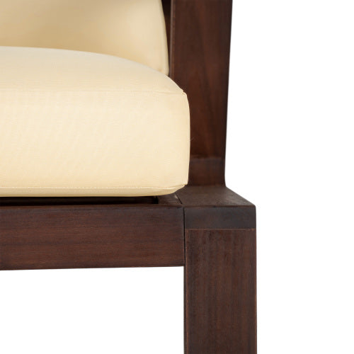 Patio Accent Chair 27.6" Wood Chair Outdoor Lounge Chair for Patios, Gardens, or Balcony, Dark Brown +Beige Cushion