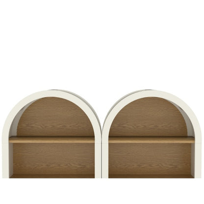 Set of 2 White Woodgrain 3-Tier Elegant Arched Top Storage Bookcase