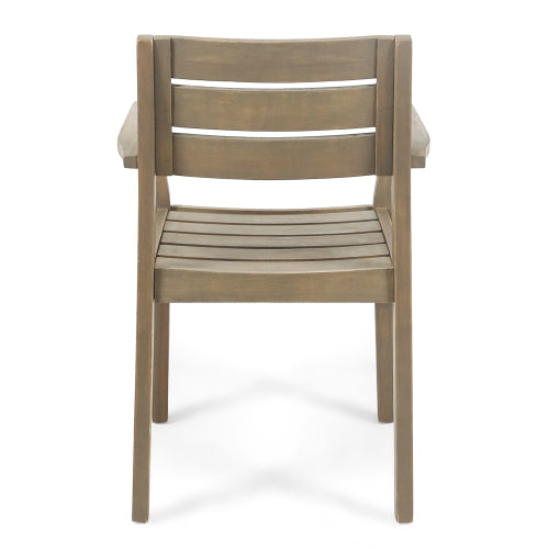 Set of 2 Grey Acacia Wood Outdoor Patio Arm Dining Chairs, Weather Resistant Garden Backyard Chairs 350 LBS Load