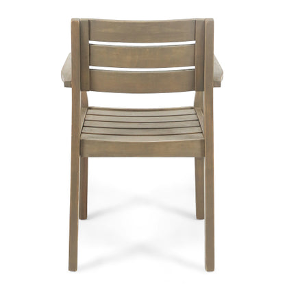 Set of 2 Grey Acacia Wood Outdoor Patio Arm Dining Chairs, Weather Resistant Garden Backyard Chairs 350 LBS Load