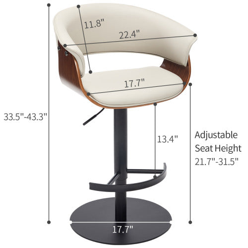Faux Leather Wooden Adjustable Bar Stools, 360 Degree Swivel Bar Chair with Backs,Bar height Couner Height Barstools for Home Kitchen Dining Room and Bar Room(Grey 1pc)