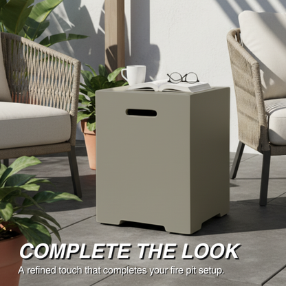 Propane Tank Cover 16 Inch, 20 LB Outdoor Tank Storage Hideaway Table for Gas Fire Pits, Concrete Tank Holder, Cement grey, light grey