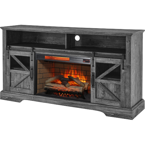 60 Inch Electric Fireplace Entertainment Center With Door Sensor-Dark Rustic Oak