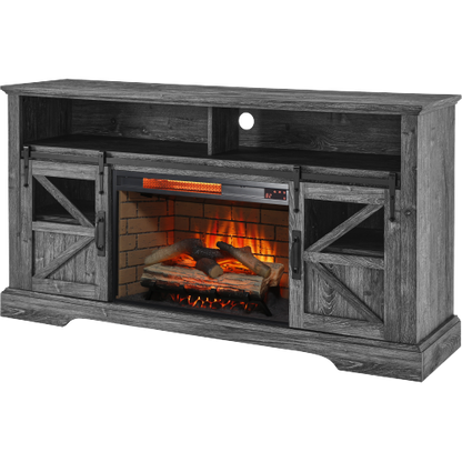 60 Inch Electric Fireplace Entertainment Center With Door Sensor-Dark Rustic Oak
