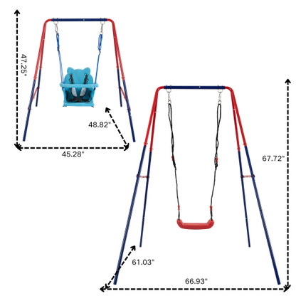 XNS067B green and blue interesting 2 in 1 baby swing mental plastic safe swing set 110lbs for outdoor playground for age 3+