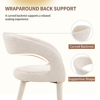 Premium Sherpa Upholstered Dining Chair with Hollow Backrest - Dining Room Chair, Bedroom Vanity Chair, Living Room Accent Chair, Cafe Leisure Chair, Conference Chair (Off White, Set of 2)