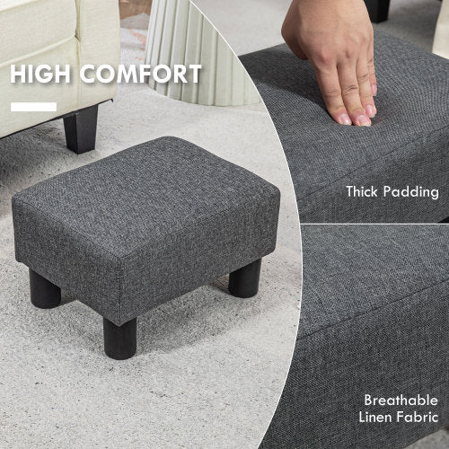Charcoal Gray Linen Touch Cube Ottoman Foot Rest, Upholstered Small Stool with Plastic Legs for Entryway Living Room