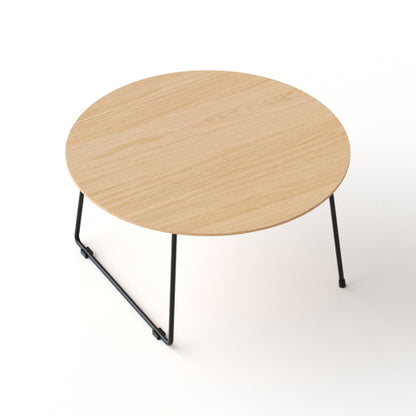 Round Oak Veneer Coffee Table with Carbon Steel Legs