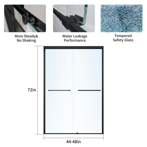 44-48*72 INCH Frame Double Sliding soft-close Shower Doors, Bathroom Sliding Shower Door, (6mm) Thick SGCC Tempered Glass Door For Bathroom Door ,Matte Black
