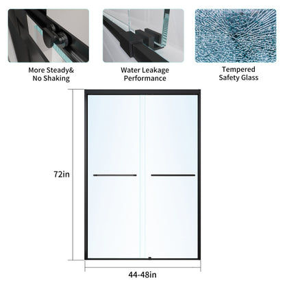 44-48*72 INCH Frame Double Sliding soft-close Shower Doors, Bathroom Sliding Shower Door, (6mm) Thick SGCC Tempered Glass Door For Bathroom Door ,Matte Black