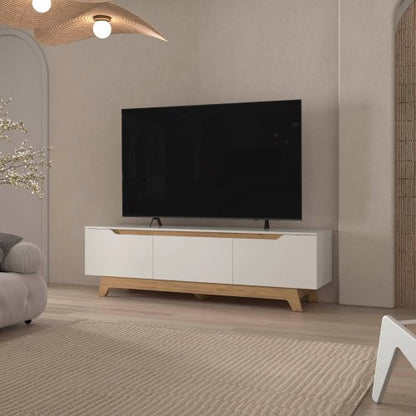 71.1 Inch White Two-Door Particleboard Entertainment Center with Single Drawer TV Stand