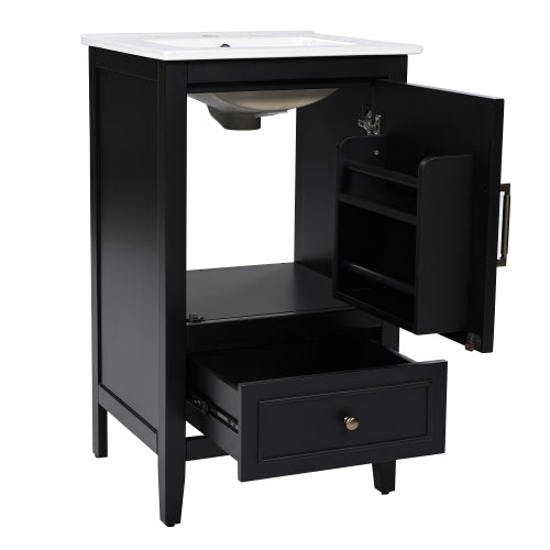 20" Bathroom Vanity with Sink, Bathroom Cabinet with A Door, Door Shelf Storage and Adiustable Foot Pads, A Drawer, Black