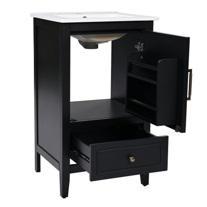 20" Bathroom Vanity with Sink, Bathroom Cabinet with A Door, Door Shelf Storage and Adiustable Foot Pads, A Drawer, Black