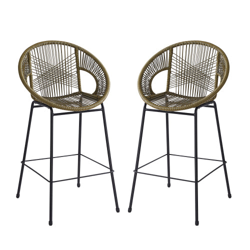 Ferrara Outdoor Patio Green Faux Wicker Barstool, Set of 2