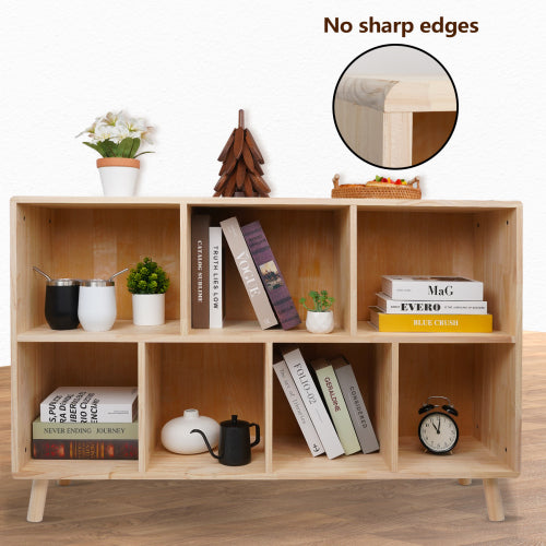 Solid Pine Storage Cabinet with 7 Compartments Wooden Organizer Shelf Natural Finish