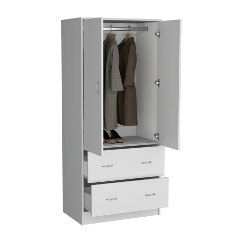 2-Doors 2-Drawers Armoire White